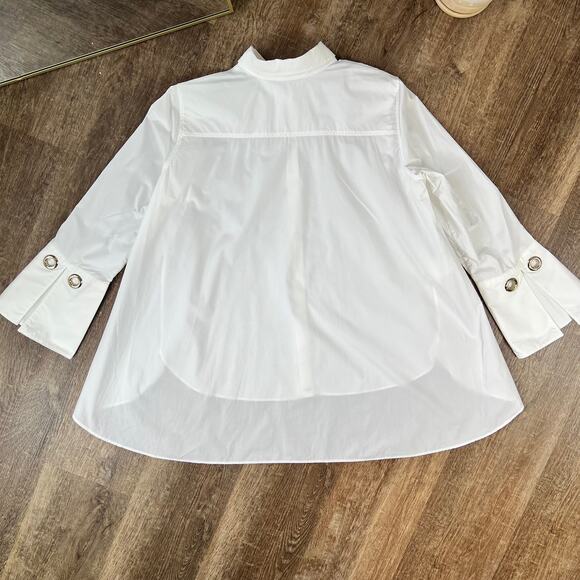 Carolina Herrera White Button Up Shirt Sleeve Ring Decal Oversized Fit - Picture 3 of 7